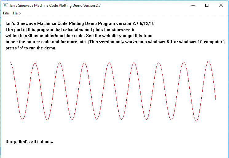 Machine Code/Assembler Sinewave Program Screen Shot